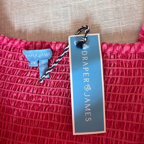 NWT Draper James Cam Smocked Puff Sleeve Dress Pink Stripe Square Neck Size 2X - Picture 8 of 10